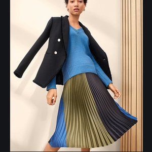 Ann Taylor Colorblock Pleated Skirt-Night Sky